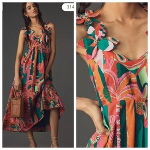 NWT Farm Rio x Anthropologie Pleated Palm Midi